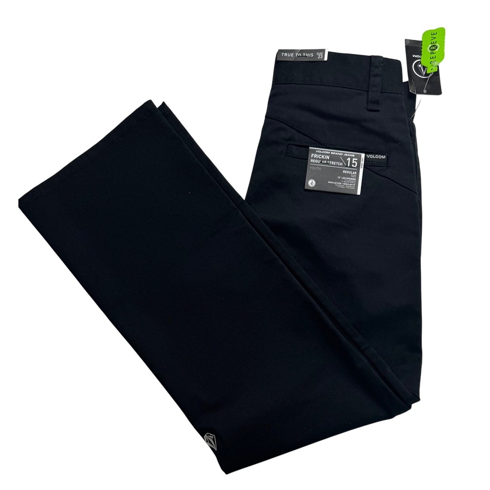Volcom Frickin Regular Stretch Youth Pants Black Chino waist 23in‎